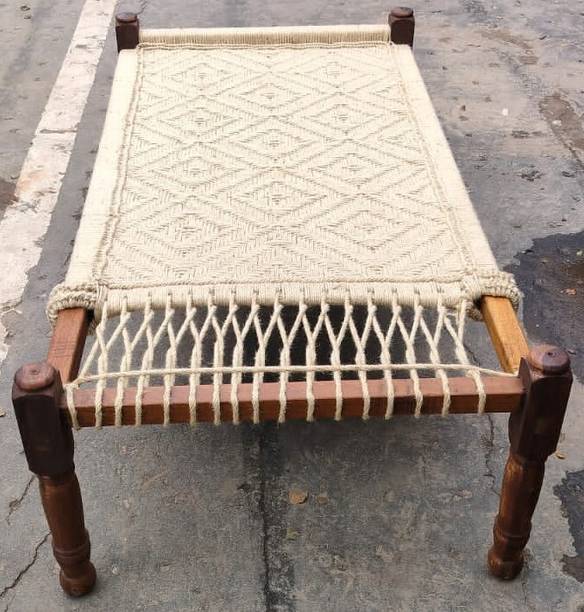 YahiTohChahiye Eppotum Khaat Peedhi Bunayi Jute 6.5 x 3.5 x 2 Ft Solid Wood Queen Bed
