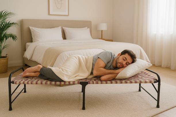 AVIKA Heavy Duty Foldable Single Bed |Metal Cot with StrongWovenFabricforHome&GuestUse Metal Single Bed