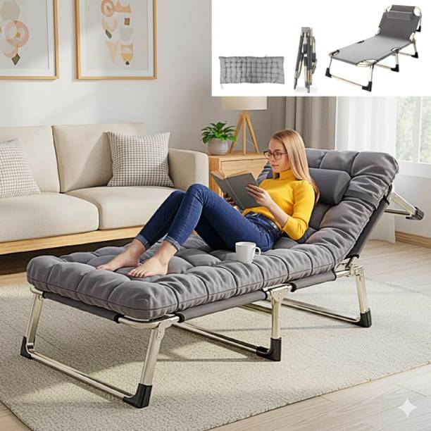 CAREOPETA 5 in 1 Folding camping Bed for Sleeping Portable Sofa Cum Bed with Cushion Metal Single Bed