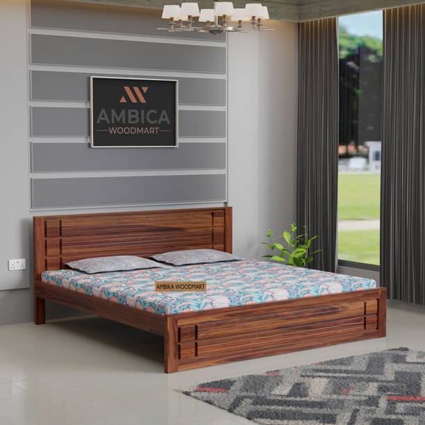 AMBICA WOODMART queen bed, sheesham wood queen bed, solid wood bed, bed for bed room, wooden bed Solid Wood Queen Bed