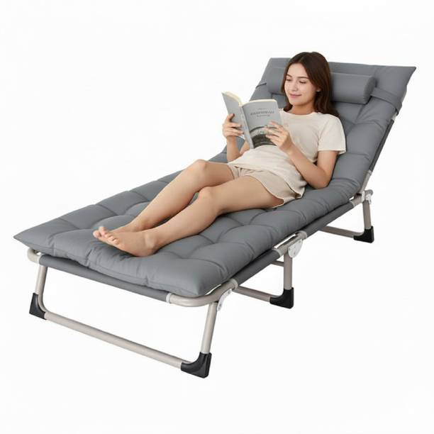 Hukimoyo Metal Folding Matte Bed Single for Sleeping with Soft Cushion Metal Single NA Bed