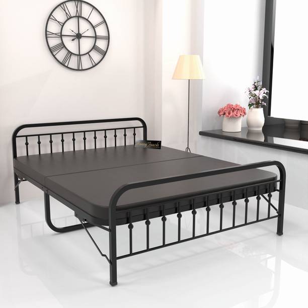 HoneyTouch Nova Folding King Size Bed with Mattress | No Assembly Required | Metal King Bed, 198 cm x 174 cm (6.5 ft x 5.71 ft)