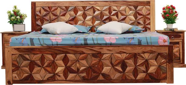 Sheesham Craft Floresque King Size(72"x78") Without Storage,12-Month Warranty,Single Bedside Solid Wood King Bed