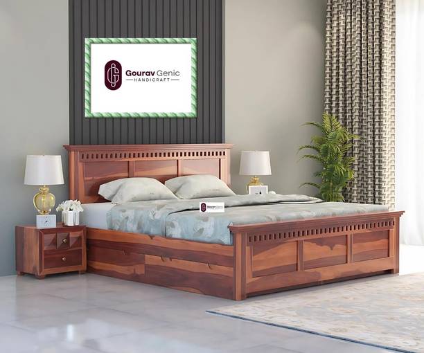 Gouravgenics Handicraft Storage Bed Solid Wood Queen Box, Drawer Bed, 180 cm x 128 cm (5.91 ft x 4.2 ft)