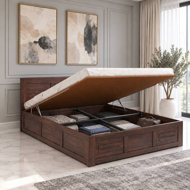 Ganpati Arts Swiss Sheesham Wood Bed/Cot With Hydraulic Storage | Solid Wood Queen Hydraulic Bed, 205 cm x 160 cm (6.73 ft x 5.25 ft)