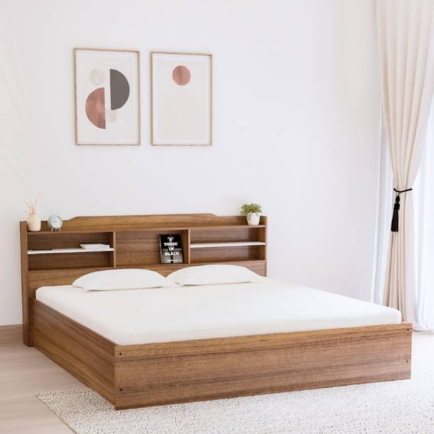 neuspace Astona with Bookshelf Headboard Engineered Wood Queen Box Bed, 211 cm x 163 cm (6.92 ft x 5.35 ft)