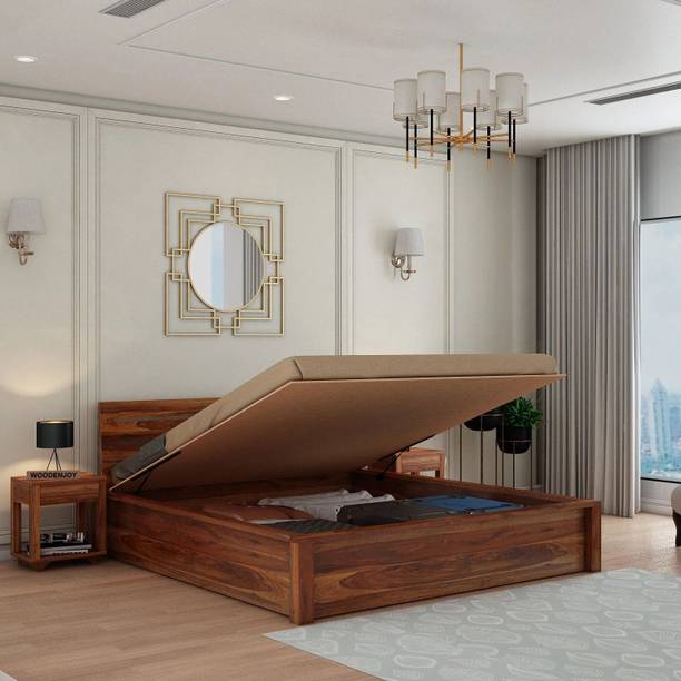WoodLab Solid Wood King Hydraulic Bed, 212.09 cm x 195.58 cm (6.96 ft x 6.42 ft)
