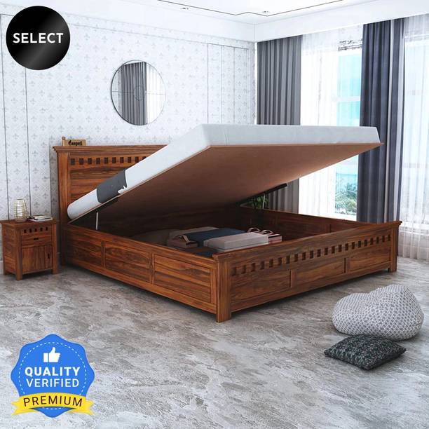 Ganpati Arts Sheesham Wood Queen Bed/Wooden Cot With Hydraulic Storage Bed For Bedroom/Home Solid Wood Queen Hydraulic Bed