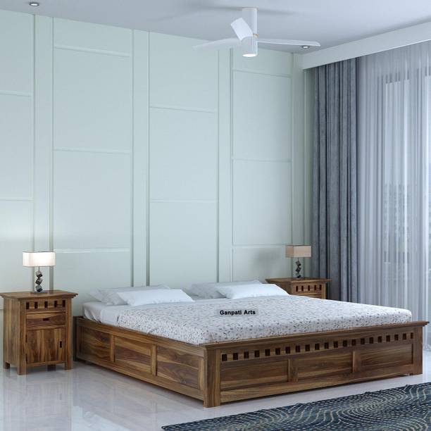 Ganpati Arts Sheesham Wood Armania King Bed/Wooden Cot/Wooden Bed With Box Storage For Home Solid Wood King Box Bed