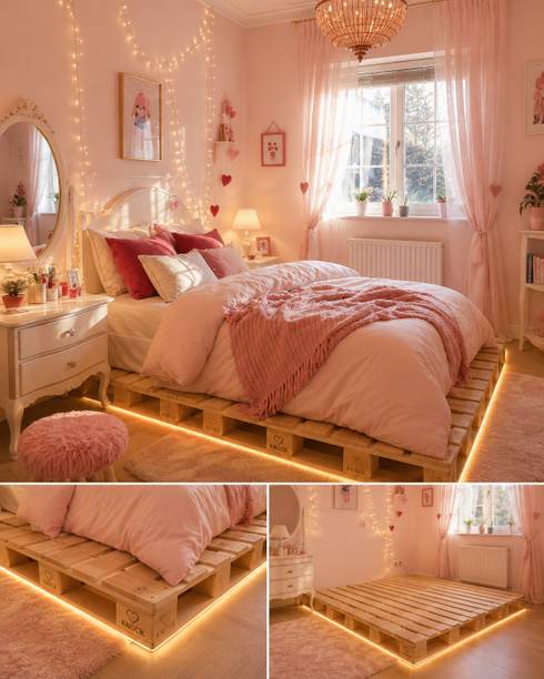 Wakeflow Elegant pallet platform 4x3 per pallet designed luxury, comfort bedroom Engineered Wood Double Bed, 183 cm x 122 cm (6.0 ft x 4.0 ft)