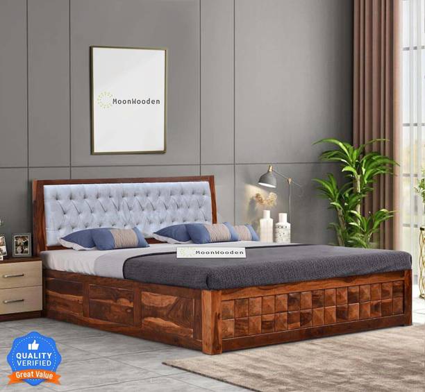 Flipkart Perfect Homes Rosewood ( Sheesham ) Fabric Headboard Solid Wood King Box Bed