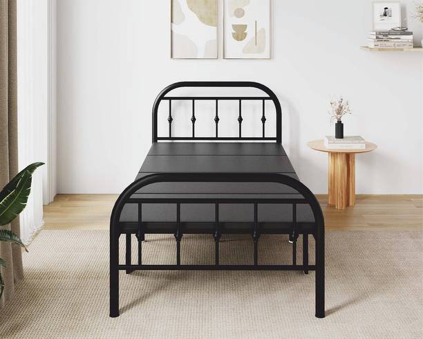 Sahni single folding Bed with fixed 1inch mattress (Glossy black finish, 6ft by 3ft) Metal Single Bed