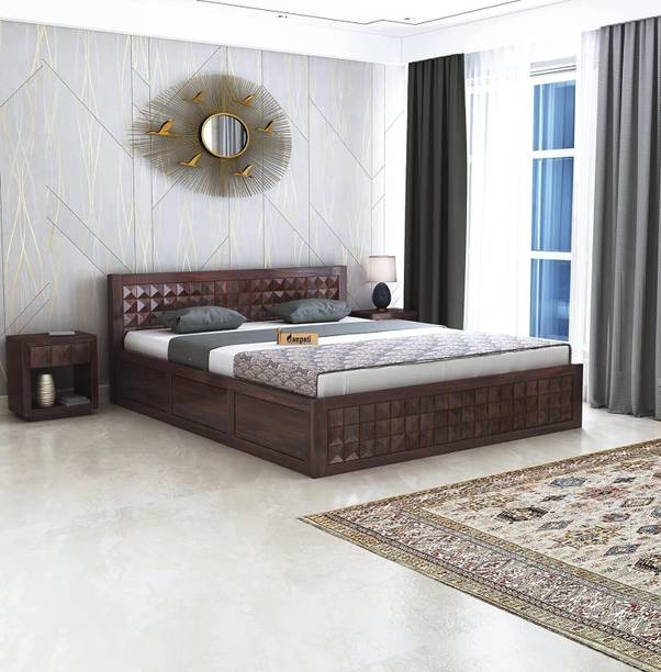 Ganpati Arts Sheesham Wood Oslo Bed For Bedroom/Hotel/Wooden Cot/Bed With Box Storage Solid Wood King Box Bed