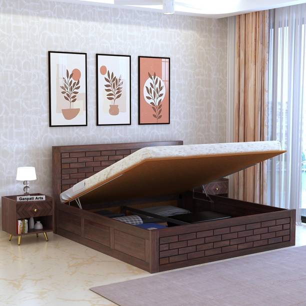 Ganpati Arts Italian Solid Sheesham Wood Bed/Wooden Double Bed Palang for Bedroom Home Solid Wood Queen Hydraulic Bed