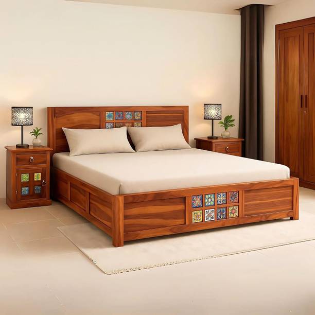 Flipkart Perfect Homes Sheesham Wood King Bed With Box Storage/Wooden Palung/Wooden Cot Solid Wood King Box Bed