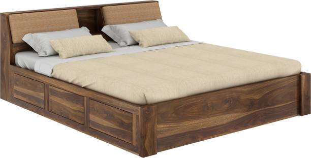 Ganpati Arts Sheesham Wood Queen Bed for Bedroom With Headboard/Box Storage/1 year warranty Solid Wood Queen Box Bed
