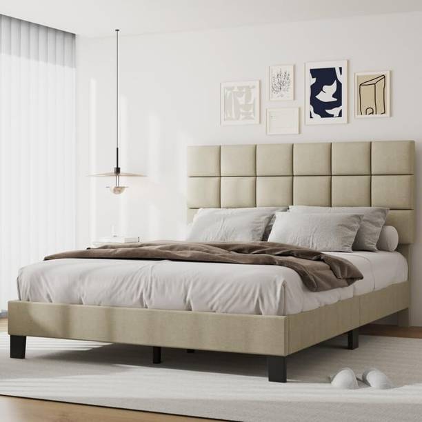 HDWOOD Engineered Wood Queen Size Fabric Bed With Box Designed Headboard For Bedroom | Engineered Wood Queen Bed