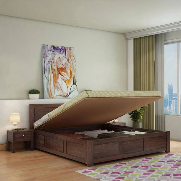 WoodLab Sheesham Wood King Bed/Wooden Bed With Hydraulic Storage/Wooden Palaung For Home Solid Wood King Hydraulic Bed, 205.74 cm x 189.23 cm (6.75 ft x 6.21 ft)