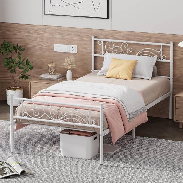 ADORN MART Twin Bed Frame with Headboard and Footboard, white Bed Frame. Metal King Bed