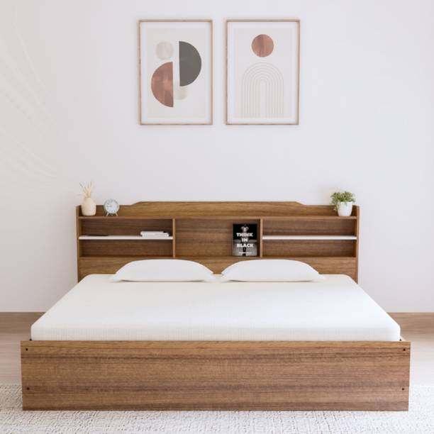 neuspace Astona with Bookshelf Headboard Engineered Wood King Box Bed, 211 cm x 193 cm (6.92 ft x 6.33 ft)