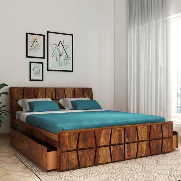 Vintage Home Anne Sheesham ( Rosewood ) Solid Wood Queen Drawer Bed, 208.28 cm x 165.1 cm (6.83 ft x 5.42 ft)