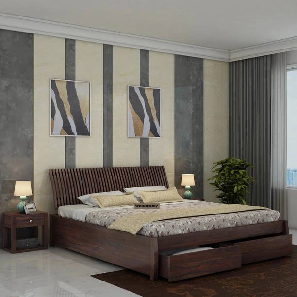 WOODENJOY Sheesham Wood King Bed With Drawers Storage/Wooden Bed With Storage For Home Solid Wood King Drawer Bed