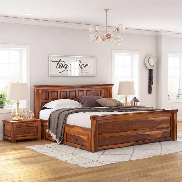 SarCraft Rosewood ( Sheesham ) Solid Wood King Drawer Bed