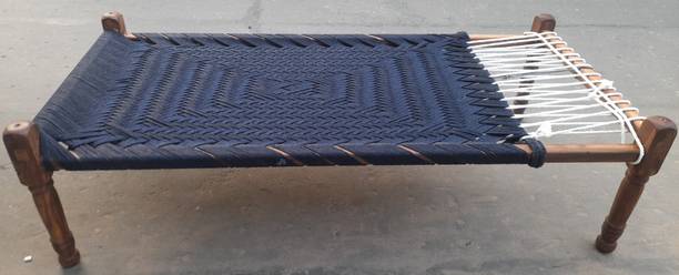 YahiTohChahiye Eppotum Khaat 6.25 x 3.25 x 1.75 Ft Standard Weaving Silk Rope Royal Blue Solid Wood Double Bed