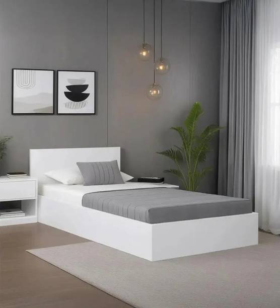 LivIn Styles White Bed with Storage Engineered Wood Single Box Bed