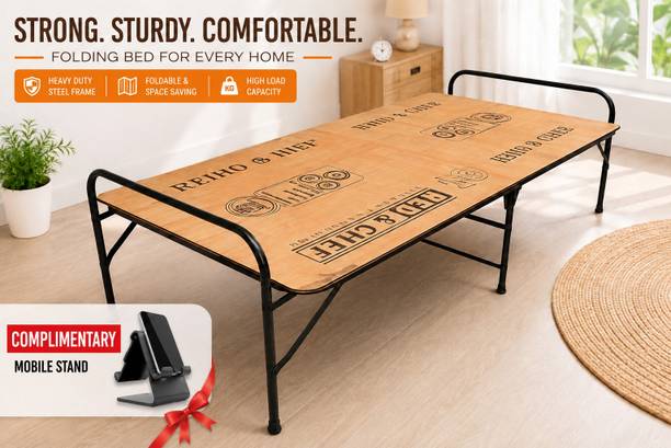 BEDZO Heavy-Duty Wooden Folding Bed with Free Phone Stand | Termite-Free-Made in India Solid Wood Single Bed, 183 cm x 92 cm (6.0 ft x 3.02 ft)