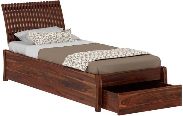 WOODENJOY Sheesham Wood Single Bed With Drawers Storage/Wooden Single Bed With Storage Solid Wood Single Drawer Bed