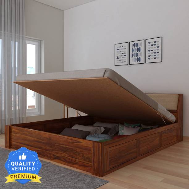 Ganpati Arts Sheesham Mayor Queen Bed for Bedroom/Home/Hotel/LivingRoom Hydraulic Storage Solid Wood Queen Hydraulic Bed