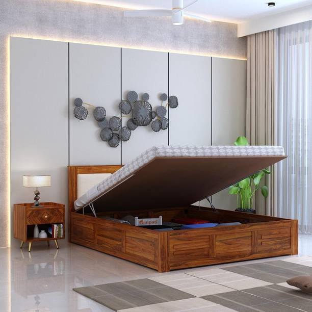 Ganpati Arts Sheesham Wood Swiss King Bed/ Solid Wood Bed/Wooden Cot With Storage Solid Wood King Hydraulic Bed, 205 cm x 190 cm (6.73 ft x 6.23 ft)