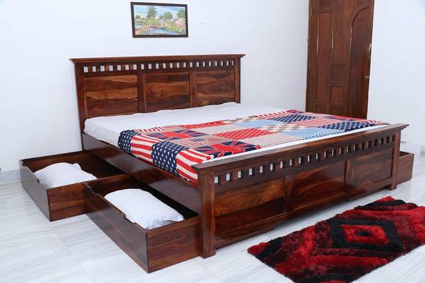 Ganpati Arts Sheesham Wood Armania King Size Bed for Bedroom/Home/Hotel/Living Room Solid Wood King Drawer Bed