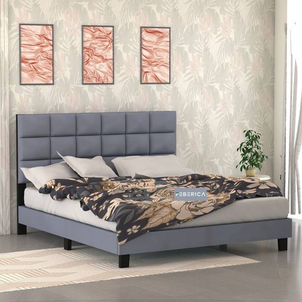 FEBERICA Engineered Wood Fabric Queen Size Bed with Upholstered Headboard for Bedroom | Engineered Wood Queen Bed