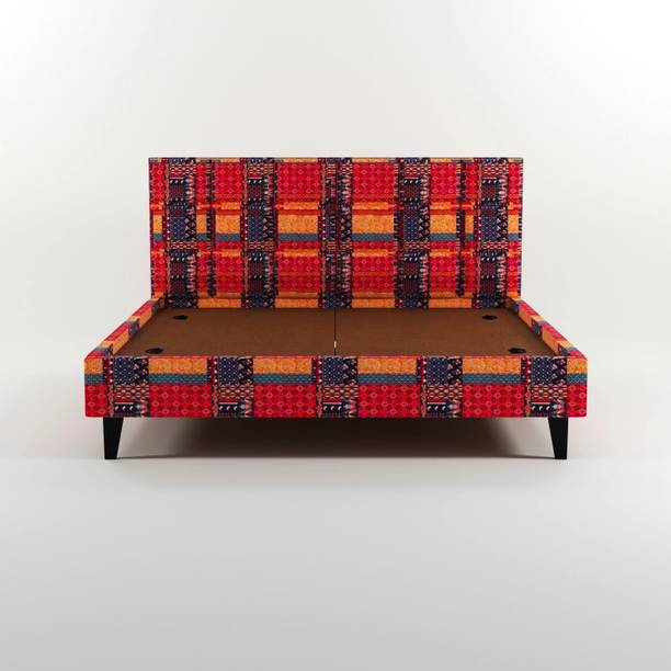 Klenta Home Decor Upholstered King Size Bed With Multi Box Design Headboard For Bedroom/ Hotel || Solid Wood King Bed, 206 cm x 193 cm (6.76 ft x 6.33 ft)