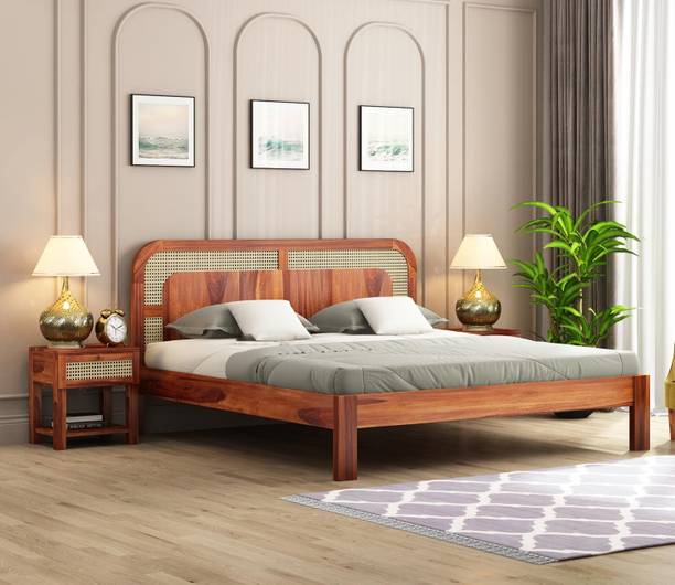 Navya Handicraft Wooden Queen Size Bed Without Storage - Solid Wood Queen Cot Solid Wood Queen Bed