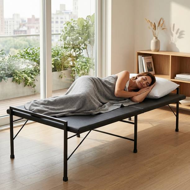 NATTNAK WE TRULY CARES NATTNAK Premium Single Folding Bed with Mattress Heavy Duty Guest Bed Metal Single Bed, 183 cm x 76.2 cm (6.0 ft x 2.5 ft)