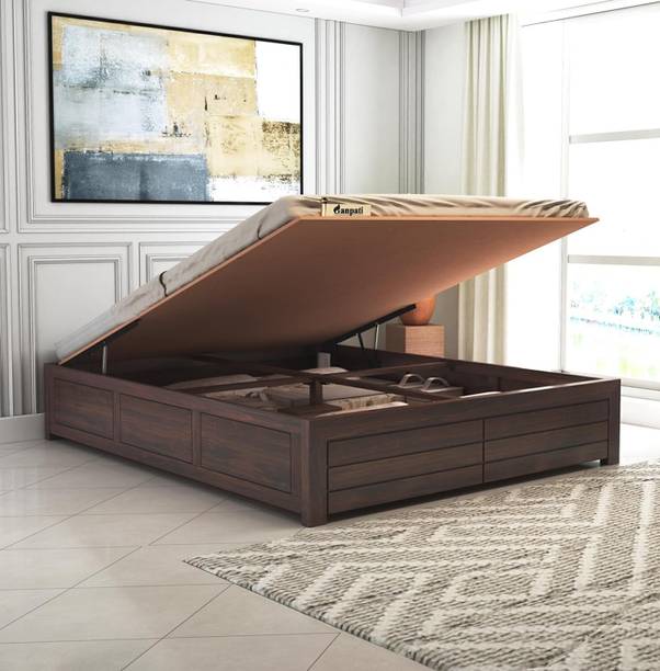 Ganpati Arts Italian King Size Bed With Hydraulic Storage/Without Headboard Bed For Home Solid Wood King Hydraulic Bed