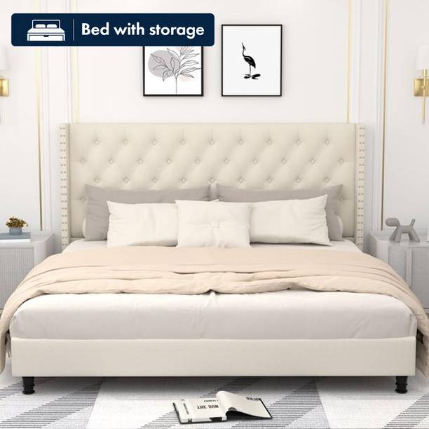 Taskwood Furniture Fabric King Size Bed With Diamond Line Headboard Without Storage For Bedroom Engineered Wood King Bed, 211 cm x 190 cm (6.92 ft x 6.23 ft)