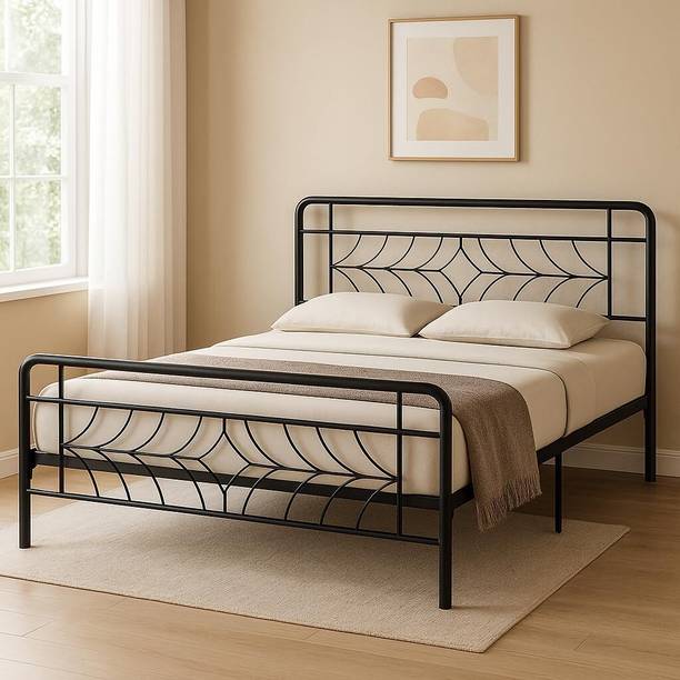 Royal Interiors Vara Metal Queen Size Bed Without Storage Metal Queen Bed, 152.4 cm x 152.4 cm (5.0 ft x 5.0 ft)