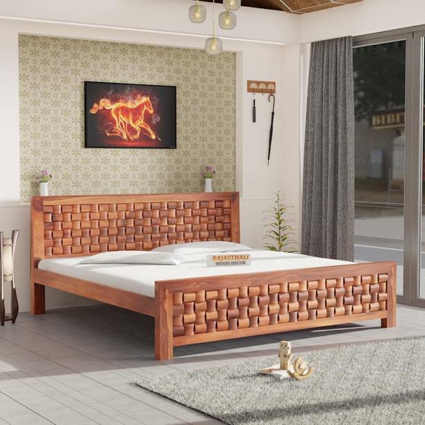 Rajasthali Wood Decor Sheesham wood king bed without storage for Home, dark walnut king cot 12mm ply Solid Wood King Bed, 205 cm x 187 cm (6.73 ft x 6.14 ft)