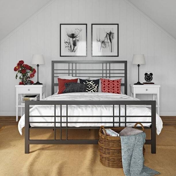 Vibrant Interior Abraham Black Metal Double Bed, 190.5 cm x 121.9 cm (6.25 ft x 4.0 ft)