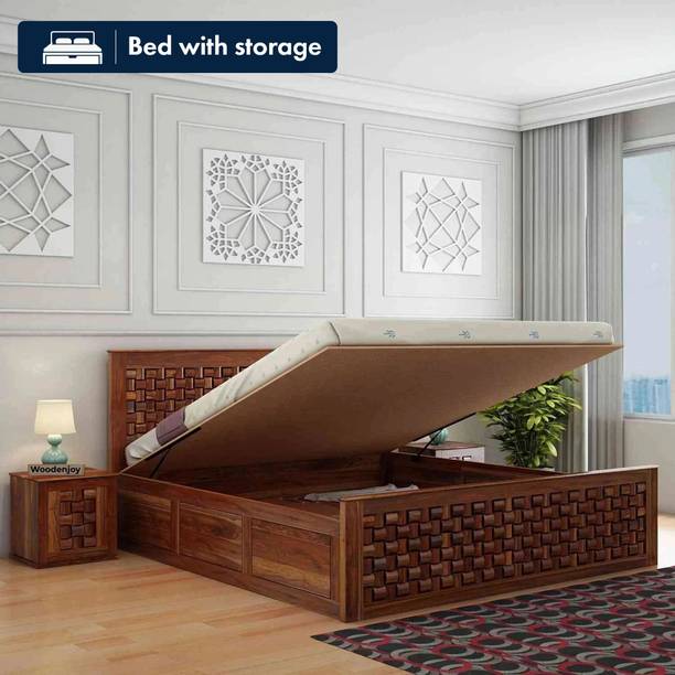 WoodLab Sheesham Wood King Bed/Wooden Bed With Hydraulic Storage/Wooden Palaung For Home Solid Wood King Hydraulic Bed, 208.28 cm x 190.5 cm (6.83 ft x 6.25 ft)