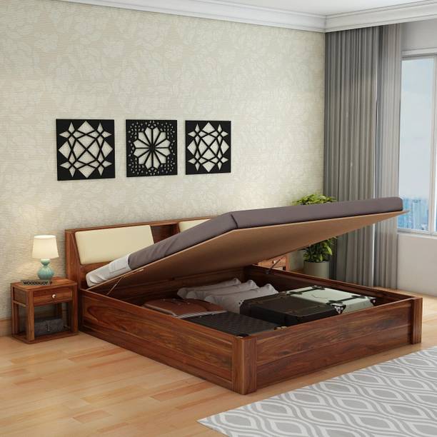 WOODENJOY Sheesham Wood Queen Bed/Wooden Bed With Hydraulic Storage/Wooden Palaung Solid Wood Queen Hydraulic Bed, 205.74 cm x 157.48 cm (6.75 ft x 5.17 ft)