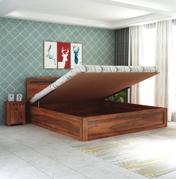 SAVITRIDECOR Sheesham Wood King Size Hydraulic Storage Bed For Bedroom/Living Room Solid Wood King Hydraulic Bed