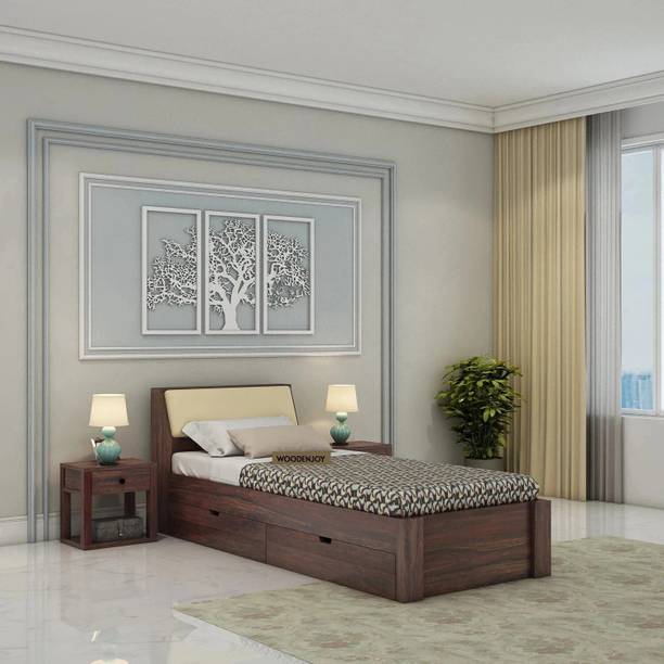 WOODENJOY Sheesham Wood Single Bed With Drawers Storage/Wooden Single Bed With Storage Solid Wood Single Drawer Bed
