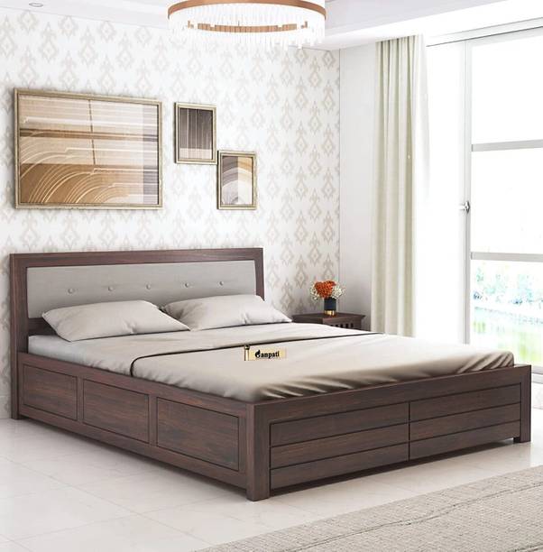 Ganpati Arts Sheesham Wood Euro Bed For Bedroom/Hotel/Wooden Cot/Bed With Box Storage Solid Wood King Box Bed, 188 cm x 193 cm (6.17 ft x 6.33 ft)
