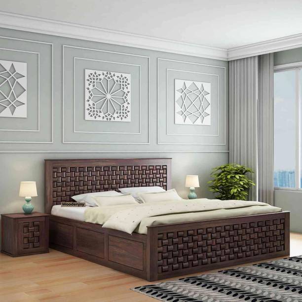 WOODENJOY Sheesham Wood Bed/Cot Bed/Palang For Bed Room/Home/Hotel Solid Wood Queen Box Bed