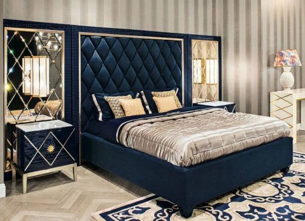 HighTable Modern Contemporary Velvet Upholstered Bed Solid Wood Double Box Bed